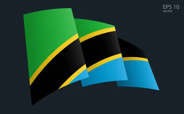Vector illustration of Waving Vector flag of Tanzania. National flag waving symbol. Banner design element.