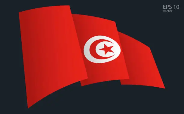 Vector illustration of Waving Vector flag of Tunisia. National flag waving symbol. Banner design element.
