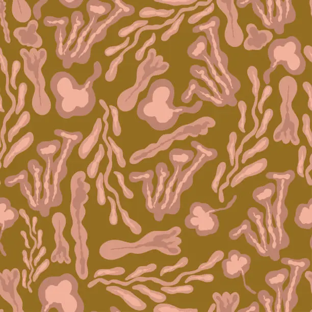 Vector illustration of Retro flat design seamless pattern pink sea weeds