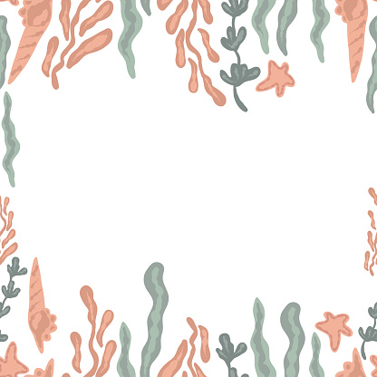 Seaweed border flat design pinl and blue pastel colours. Vector illustration