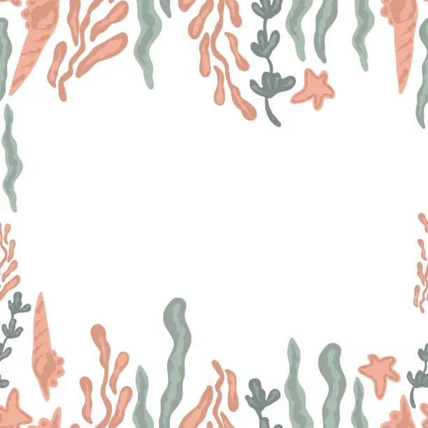 Vector illustration of Seaweed border flat design pinl and blue pastel colours