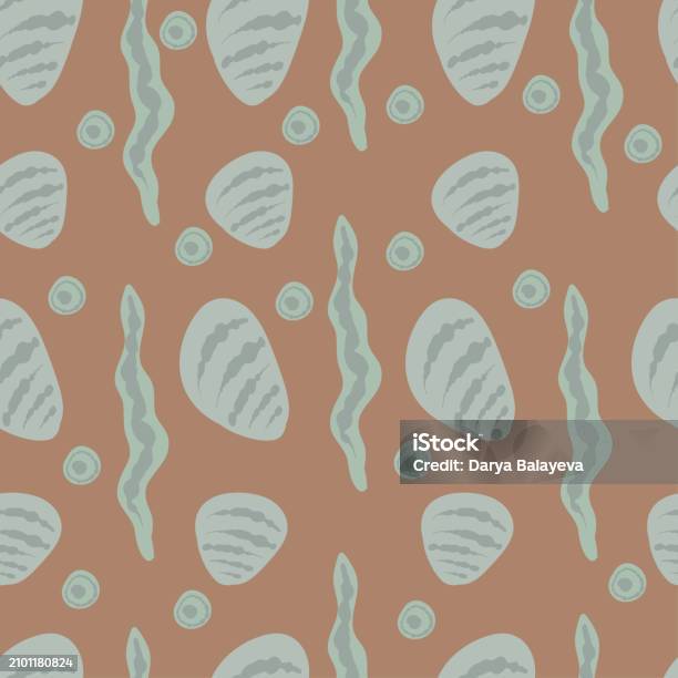 Shells Seaweed Seamless Pattern Flat Design Stock Illustration ...