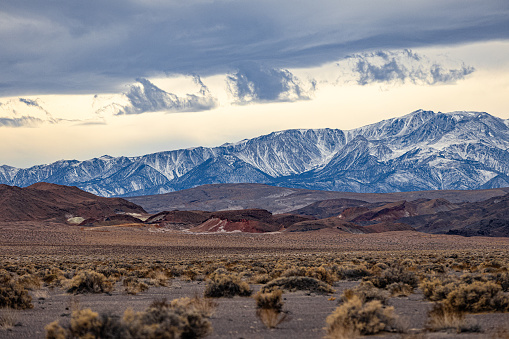 The snow-covered East Slopes of Sierra Nevada mountains in winter