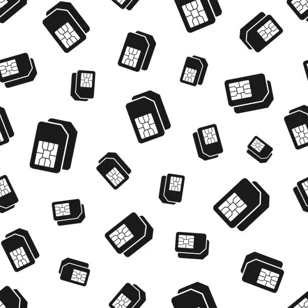 Vector illustration of Dual SIM card. Seamless pattern. Icons on white background