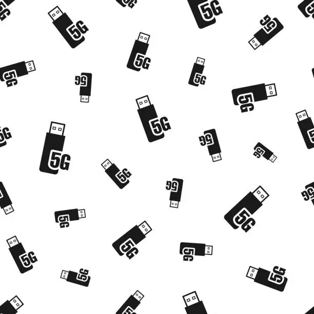 Vector illustration of 5G USB modem. Seamless pattern. Icons on white background