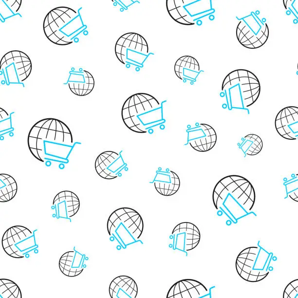 Vector illustration of E-commerce. Seamless pattern. Line icons on white background