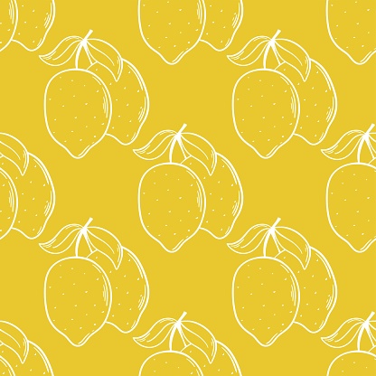 Fruity citrus background. Seamless pattern with lemons. Hand engraved ripe lemons print for textile, packaging, paper, wallpaper and design, vector graphic