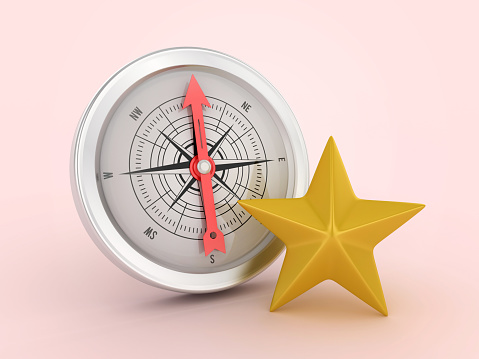 3D Star with Compass - Color Background - 3D Rendering