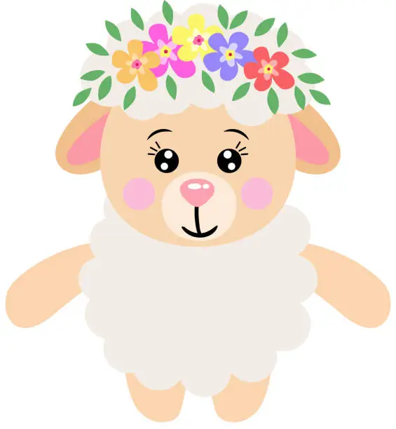 Vector illustration of Adorable sheep with wreath floral on head