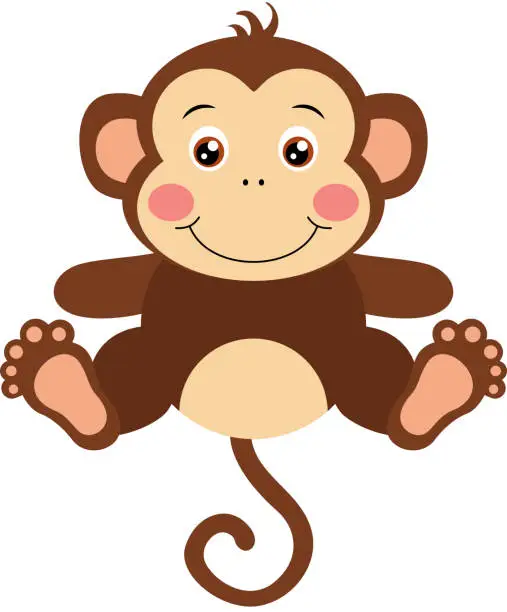 Vector illustration of Cute happy monkey isolated on white