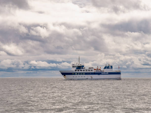 Roll on roll of passenger ferry boat sailing on Kattegat between Anholt and Grenaa, Midtjylland, Denmark