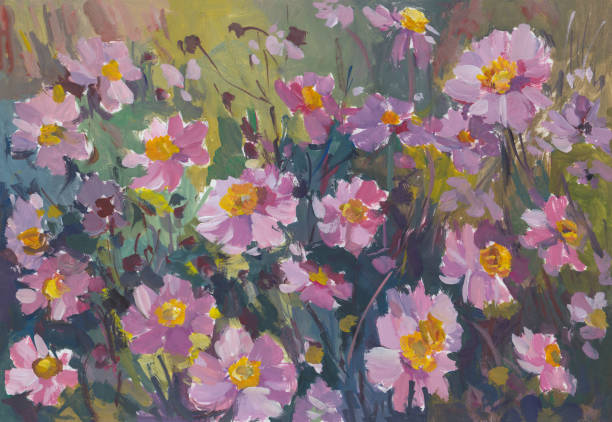 istock Pink dahlias gouache painting. 2101290644