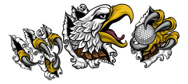 Vector illustration of Bald Eagle Hawk Ripping Golf Ball Mascot