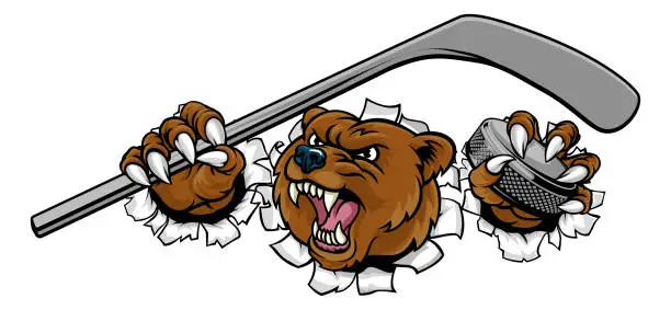 Vector illustration of Bear Ice Hockey Player Animal Sports Mascot