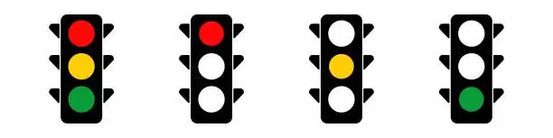 Vector illustration of Traffic control light signal with red, yellow and green color flat icon. Signal traffic light in vector design flat
