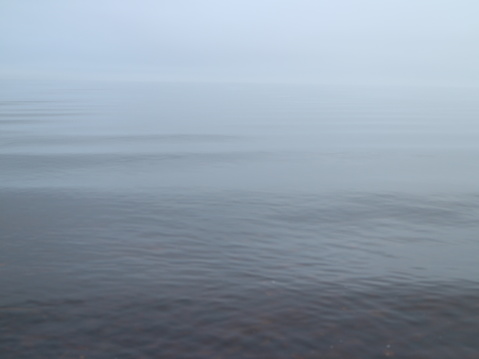 morning fog over the lake, smooth water, silence, white and gray gradient background