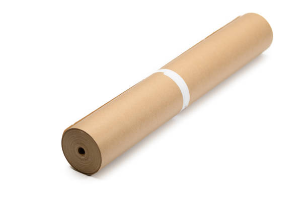 istock Brown wrapping paper in a roll, rolled new on a white background, 50 meters 2101325347
