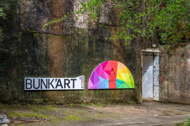 Tirana, Albania. 13 March 2024. Exterior sign for Bunk Art 1 in Tirana.