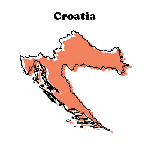 Vector illustration of Stylized simple red outline map of Croatia