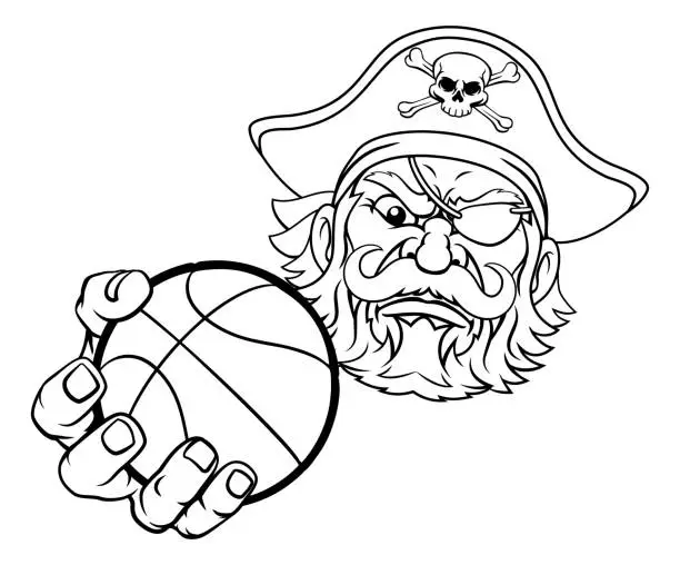 Vector illustration of Pirate Basketball Ball Sports Mascot Cartoon