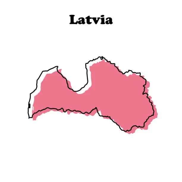 Vector illustration of Stylized simple red outline map of Latvia