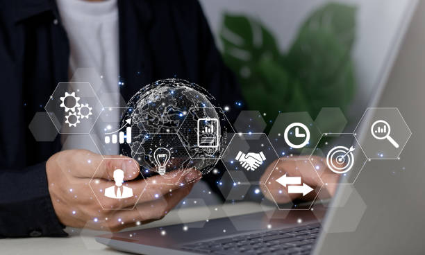 istock A businessman use a smartphone. worldwide internet connection application technology and digital Examples of business marketing include finance and banking, digital link technology, and big data. 2101383107