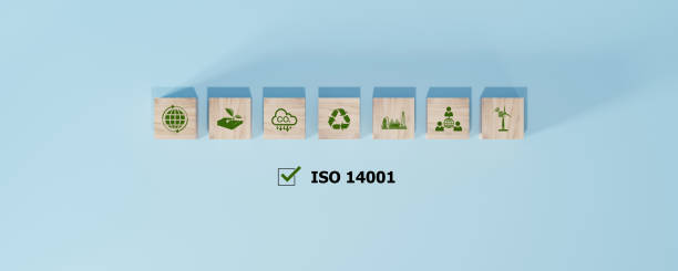 ISO 14001 concept. ISO 14001 certified for environmental management systems (EMS). Identify, control and reduce the environmental impact of activities.