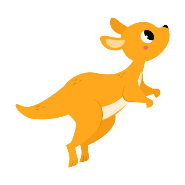 Vector illustration of Cute Baby Kangaroo or Joey Character as Marsupial Mammal Leaping on Hind Legs Vector Illustration