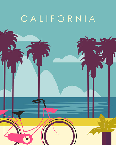 Vector illustration. California beach, vacation, relaxation. Design for poster, banner, postcard. Modern design.