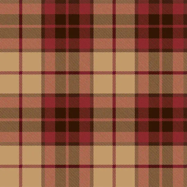 Vector illustration of Red And Beige Scottish Tartan Plaid Pattern Fabric Swatch