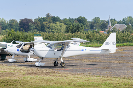 Sint Truiden. Limburg - Belgium 03-09-2023. Fk-Lightplanes FK-9 Mk.IV. Public  airshow of vintage aircraft  at the Sint Truiden Aero Club