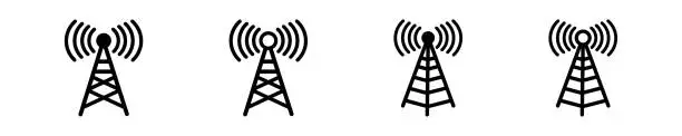 Vector illustration of Antenna illustration. Simple tower radio symbol. Isolated graphic illustration net. Connection wave symbol set. Wireless antenna icon in vector design