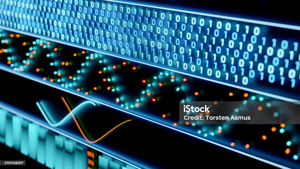 Interface With Binary Code Curves Lines Oscillator And Bar Graphs Stock ...