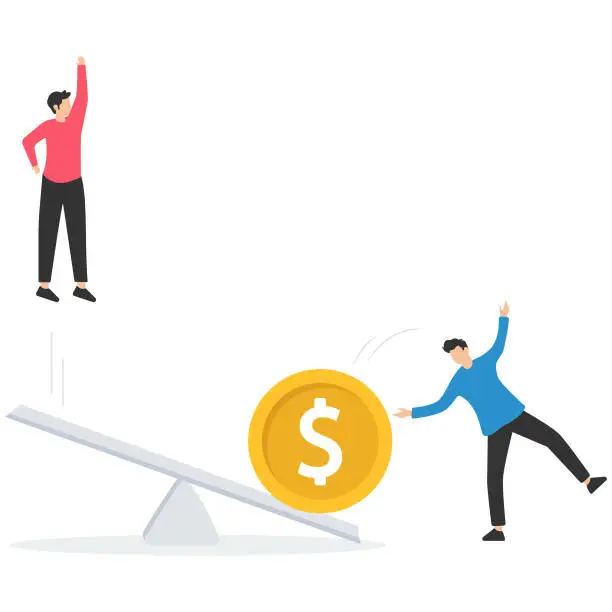 Vector illustration of Business loan or venture capital funding to start new companies or money to help to survive the crisis, Stimulus budget,  Business owners jump flying high