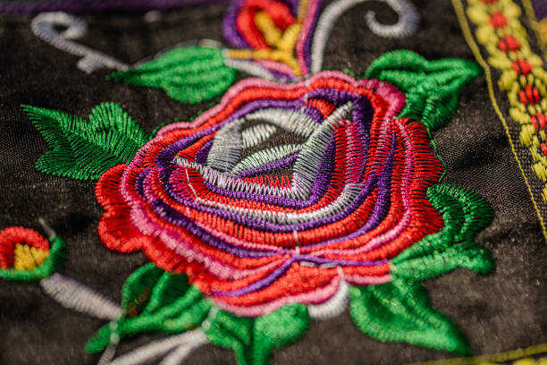 istock Texture of national Ukrainian patterns embroidered with an embroidery machine 2101435041