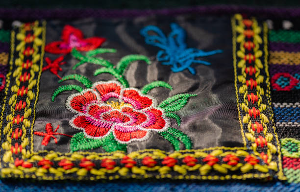 istock Texture of national Ukrainian patterns embroidered with an embroidery machine 2101435591