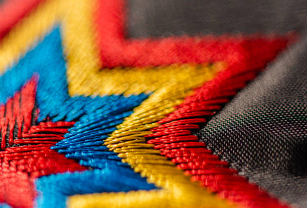 istock Texture of national Ukrainian patterns embroidered with an embroidery machine 2101436128