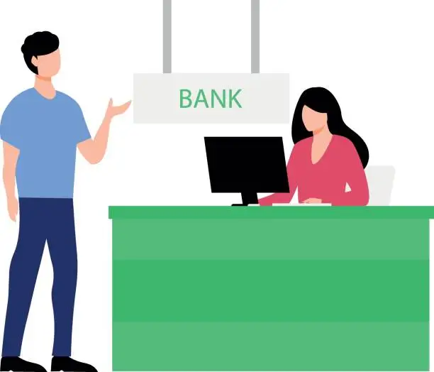 Vector illustration of The boy is in the bank.