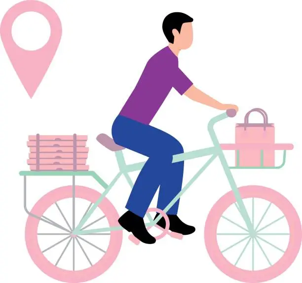 Vector illustration of A delivery boy is going to deliver a parcel on a bicycle.