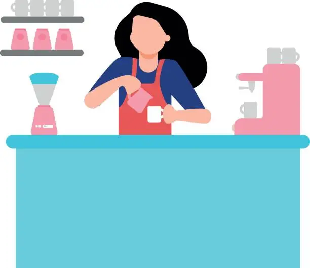 Vector illustration of The girl is pouring coffee into the cup.