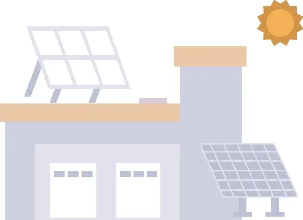 Vector illustration of There is a sustainable solar panel on the house.