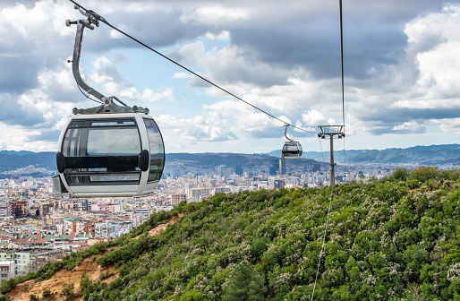 Rio de Janeiro, Brazil - October 26, 2013: Cable car full of visitors is going up to the Sugarloaf Mountain.