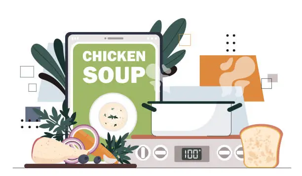 Vector illustration of Chicken soup online vector concept