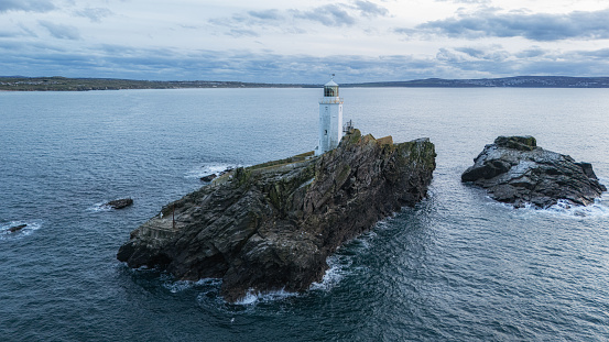 Godrevy lighthouse Cornwall United Kingdom aerial view