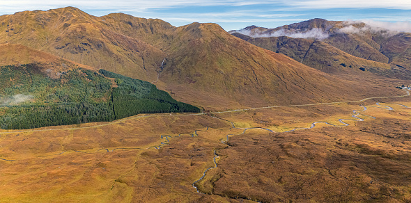 The Highlands near Loch Cluanie Scotland Aerial view