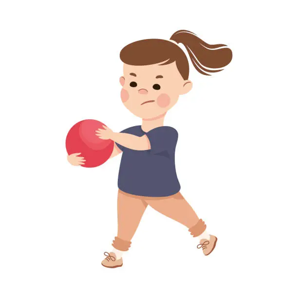 Vector illustration of Little Girl with Angry Grimace Taking Ball Away from Somebody Vector Illustration