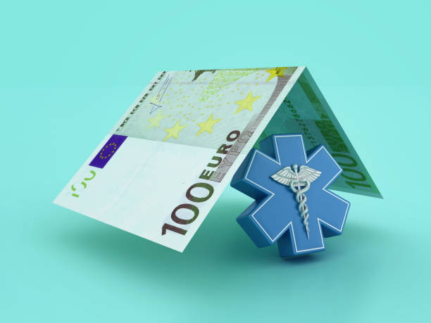 istock Medical Symbol Caduceus with Euro Bank Notes Roof 2101467426
