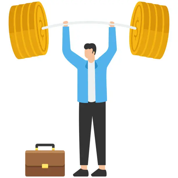 Vector illustration of Business Strengths, strong power to get job done and success, career challenge or winning skill with strong leadership, Men showing strength by easy lifting heavy weight