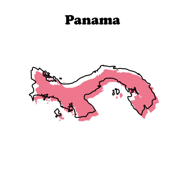 Stylized simple red outline map of Panama Stylized simple red outline map of Panama panamanian flag stock illustrations