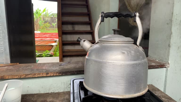 Boiling old steel silver kettle
